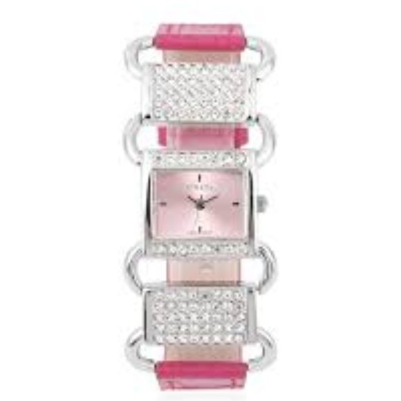 Strada Austrian Crystal Japanese Movement Watch with Rose Red Faux Leather Band - Picture 6 of 7